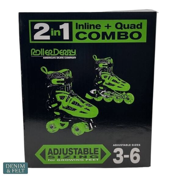 Roller Derby Green Wire Kids’ Adjustable Inline-Quad Combo Skates Sz 3-6 | NEW - Picture 7 of 15